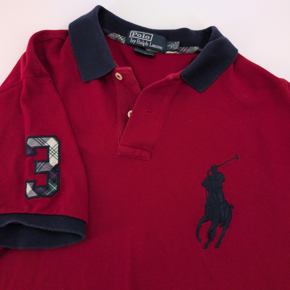 Polo Ralph Lauren Big Pony Custom Fit Mens Large Red Navy Blue Polo Shirt